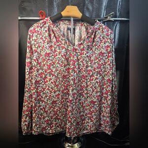 Chaps Floral Blouse - Pink and White Size Large